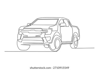 Carro de caminhão de coleta em desenho contínuo de uma linha. Ilustração de arte de linha única de Pick Up Truck. Vetor editável.