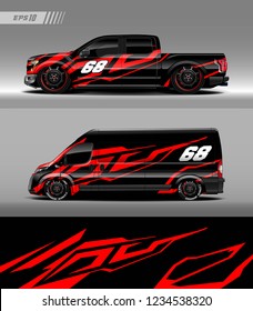 Pickup truck and cargo van car wrap design vector. Graphic abstract stripe racing background kit designs for wrap vehicle, race car, branding car.