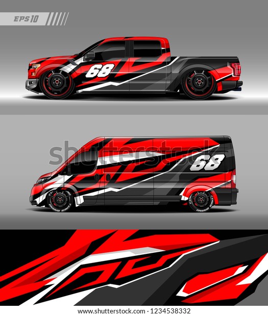 Pickup truck and cargo van car wrap design vector.\
Graphic abstract stripe racing background kit designs for wrap\
vehicle, race car, branding\
car.