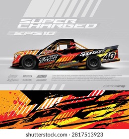 Pickup truck decal, cargo van and car wrap vector, Graphic abstract grunge stripe designs for wrap branding vehicle.