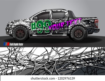 Pickup truck decal designs, Cargo van and car wrap vector. abstract graphic stripe for advertisement, race car, adventure and vehicle livery 