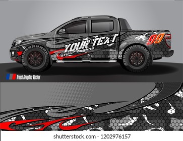 Pickup truck decal designs, Cargo van and car wrap vector. abstract graphic stripe for advertisement, race car, adventure and vehicle livery 