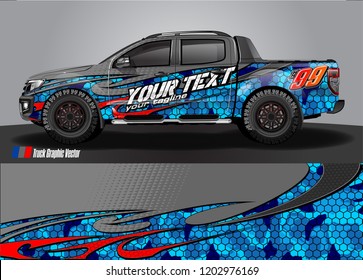 Pickup truck decal designs, Cargo van and car wrap vector. abstract graphic stripe for advertisement, race car, adventure and vehicle livery 