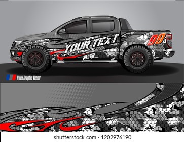Pickup truck decal designs, Cargo van and car wrap vector. abstract graphic stripe for advertisement, race car, adventure and vehicle livery 
