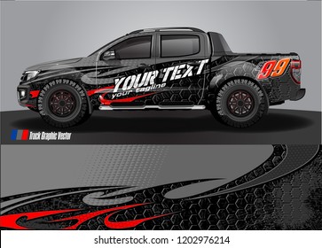 Pickup truck decal designs, Cargo van and car wrap vector. abstract graphic stripe for advertisement, race car, adventure and vehicle livery 