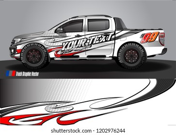 Pickup truck decal designs, Cargo van and car wrap vector. abstract graphic stripe for advertisement, race car, adventure and vehicle livery 