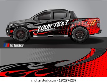 Pickup truck decal designs, Cargo van and car wrap vector. abstract graphic stripe for advertisement, race car, adventure and vehicle livery 