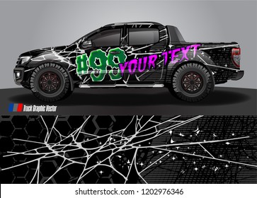 Pickup truck decal designs, Cargo van and car wrap vector. abstract graphic stripe for advertisement, race car, adventure and vehicle livery 