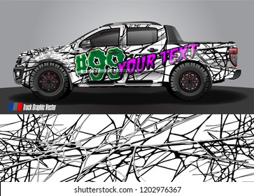 Pickup truck decal designs, Cargo van and car wrap vector. abstract graphic stripe for advertisement, race car, adventure and vehicle livery 