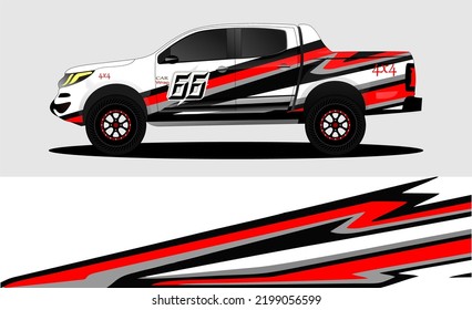 Pickup truck decal designs, Cargo van and car wrap vector. abstract graphic stripe for advertisement, race car, adventure and vehicle livery