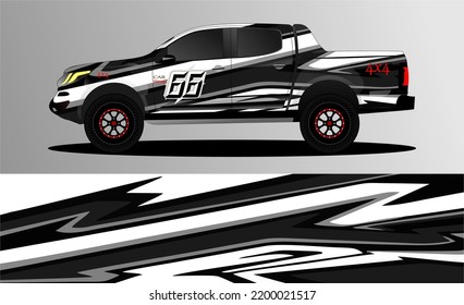 Pickup truck decal designs, Cargo van and car wrap vector. abstract graphic stripe for advertisement, race car, adventure and vehicle livery