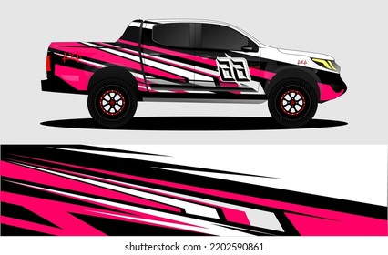 Pickup truck decal designs, Cargo van and car wrap vector. abstract graphic stripe for advertisement, race car, adventure and vehicle livery