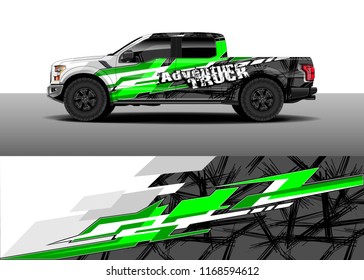 Pickup truck decal wrap design vector. Graphic abstract stripe racing background kit designs for vehicle, race car, rally, adventure and livery