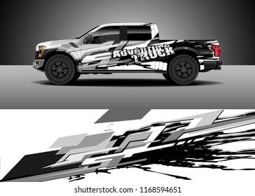 Pickup truck decal wrap design vector. Graphic abstract stripe racing background kit designs for vehicle, race car, rally, adventure and livery