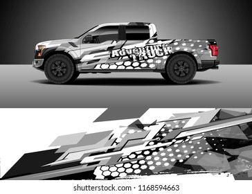 Pickup truck decal wrap design vector. Graphic abstract stripe racing background kit designs for vehicle, race car, rally, adventure and livery