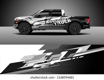Pickup truck decal wrap design vector. Graphic abstract stripe racing background kit designs for vehicle, race car, rally, adventure and livery