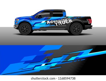 Pickup truck decal wrap design vector. Graphic abstract stripe racing background kit designs for vehicle, race car, rally, adventure and livery