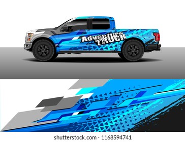 Pickup truck decal wrap design vector. Graphic abstract stripe racing background kit designs for vehicle, race car, rally, adventure and livery