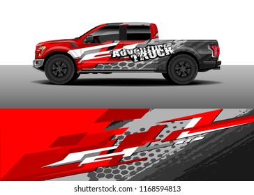 Pickup truck decal wrap design vector. Graphic abstract stripe racing background kit designs for vehicle, race car, rally, adventure and livery