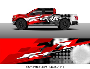 Pickup truck decal wrap design vector. Graphic abstract stripe racing background kit designs for vehicle, race car, rally, adventure and livery