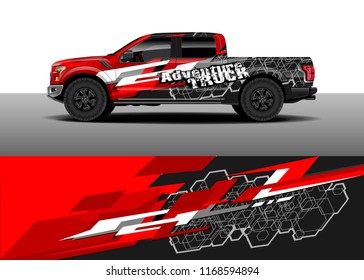 Pickup truck decal wrap design vector. Graphic abstract stripe racing background kit designs for vehicle, race car, rally, adventure and livery
