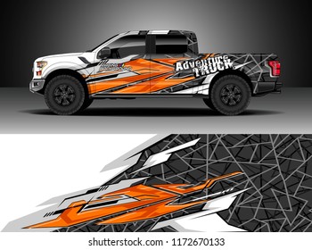 Pickup truck decal wrap design vector. Graphic abstract stripe racing background kit designs for wrap vehicle, race car, rally, adventure and livery