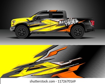 Pickup truck decal wrap design vector. Graphic abstract stripe racing background kit designs for wrap vehicle, race car, rally, adventure and livery