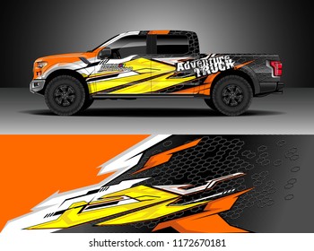 Pickup truck decal wrap design vector. Graphic abstract stripe racing background kit designs for wrap vehicle, race car, rally, adventure and livery