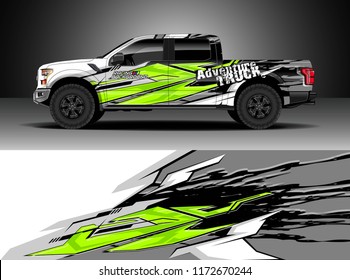 Pickup truck decal wrap design vector. Graphic abstract stripe racing background kit designs for wrap vehicle, race car, rally, adventure and livery
