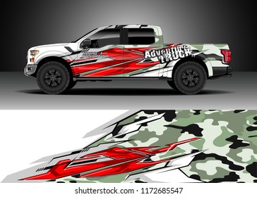 Pickup truck decal wrap design vector. Graphic abstract stripe racing background kit designs for wrap vehicle, race car, rally, adventure and livery
