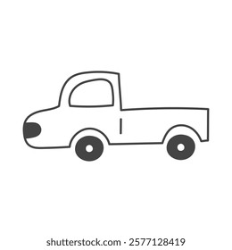 Pickup Truck Doodle Icon. Hand drawn car. Outline vehicle symbol. Automobile sign. Vector illustration