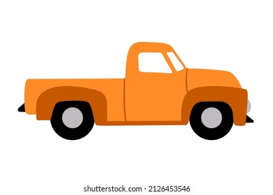 Pickup Truck Drawing. Kids Farm Truck Icon. Vector Illustration Isolated