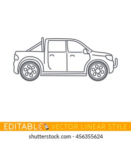 Pickup truck. Editable vector icon in linear style.
