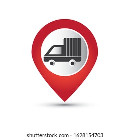 Pickup truck flat mapping pin icon 