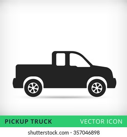 Pickup truck flat vector icon black silhouette, pickup icon, truck icon, pickup sign, pickup truck pictograph, isolated black pickup truck icon