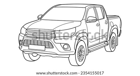 Pick-up truck front and side view. Modern style. Vector outline doodle illustration	
