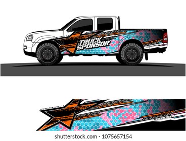 Pickup truck graphic vector. abstract star shape with grunge camouflage design for vehicle vinyl wrap 

