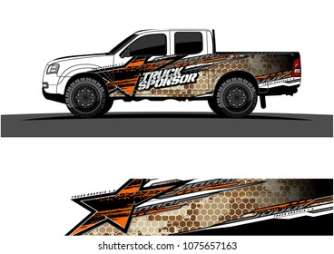 Pickup truck graphic vector. abstract star shape with grunge camouflage design for vehicle vinyl wrap 
