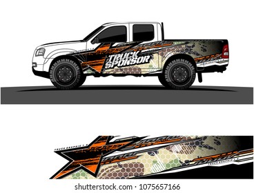 Pickup truck graphic vector. abstract star shape with grunge camouflage design for vehicle vinyl wrap 
