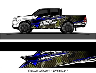 Pickup truck graphic vector. abstract star shape with grunge camouflage design for vehicle vinyl wrap 
