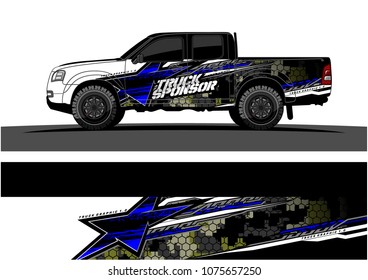 Pickup truck graphic vector. abstract star shape with grunge camouflage design for vehicle vinyl wrap 
