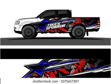 Pickup truck graphic vector. abstract star shape with grunge camouflage design for vehicle vinyl wrap 
