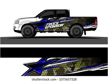 Pickup truck graphic vector. abstract star shape with grunge camouflage design for vehicle vinyl wrap 
