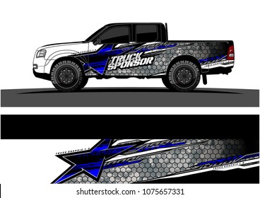 Pickup truck graphic vector. abstract star shape with grunge camouflage design for vehicle vinyl wrap 
