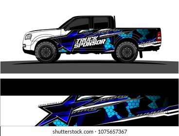 Pickup truck graphic vector. abstract star shape with grunge camouflage design for vehicle vinyl wrap 

