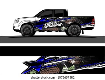 Pickup truck graphic vector. abstract star shape with grunge camouflage design for vehicle vinyl wrap 
