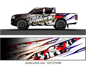 pickup Truck graphic vector. abstract racing shape with grunge background design for vehicle vinyl wrap 
