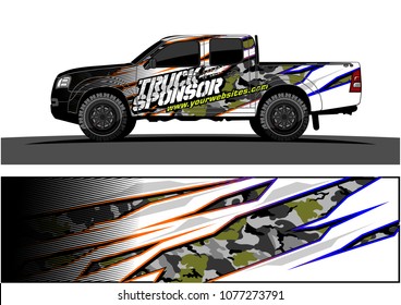 pickup Truck graphic vector. abstract racing shape with grunge background design for vehicle vinyl wrap 
