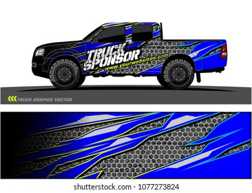 pickup Truck graphic vector. abstract racing shape with grunge background design for vehicle vinyl wrap 
