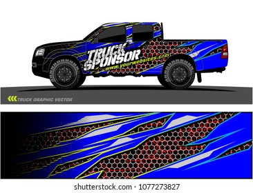 pickup Truck graphic vector. abstract racing shape with grunge background design for vehicle vinyl wrap 
